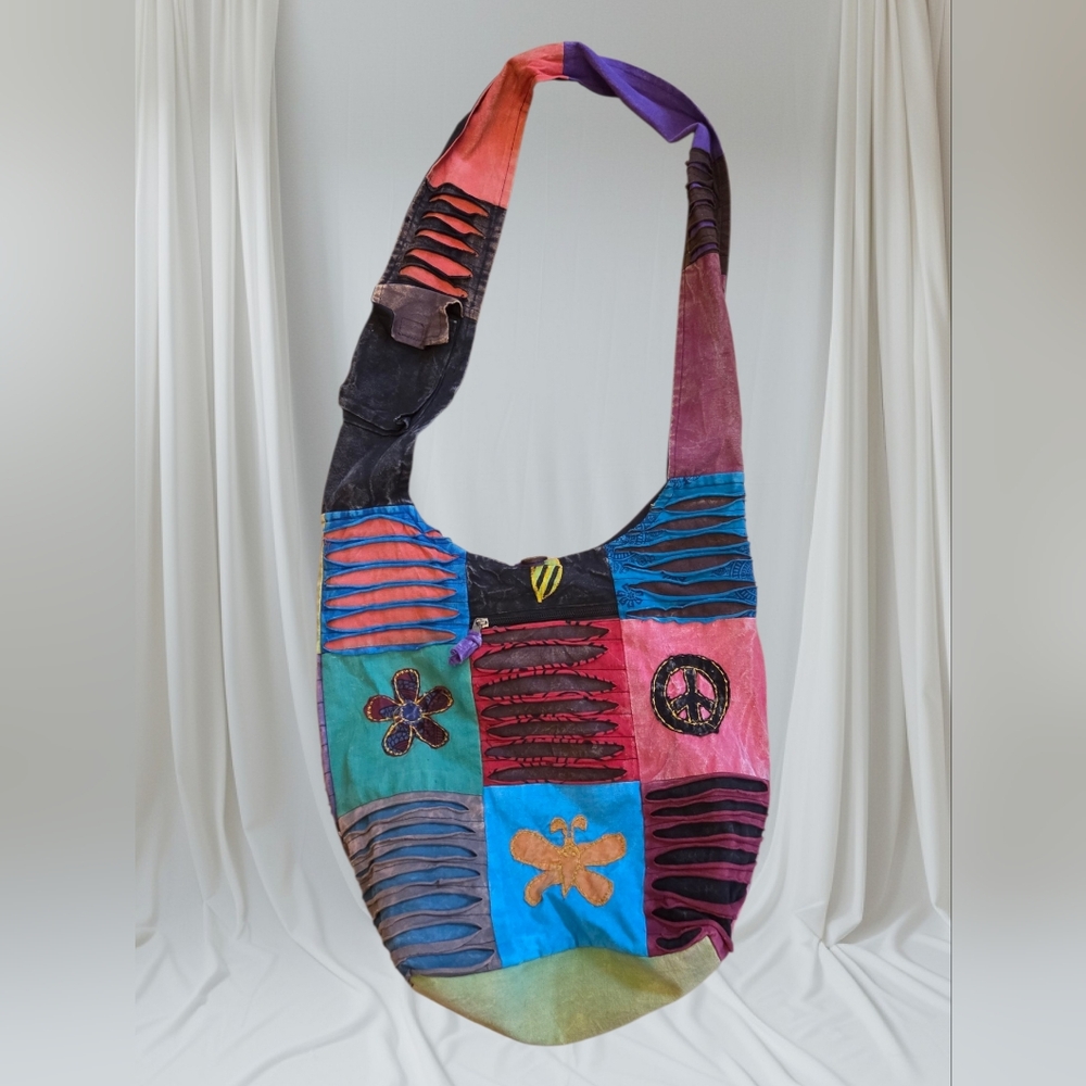 Boho Patchwork Sling Bag / Hippie Crossbody - Picture 2 of 6